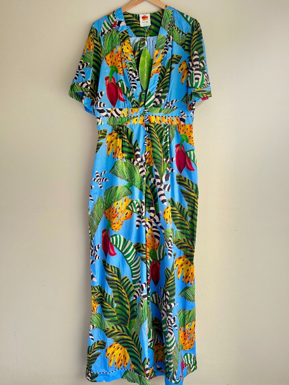 NWT FARM Rio Blue Tropical Banana Botanical Button-Front Jumpsuit Sz XL